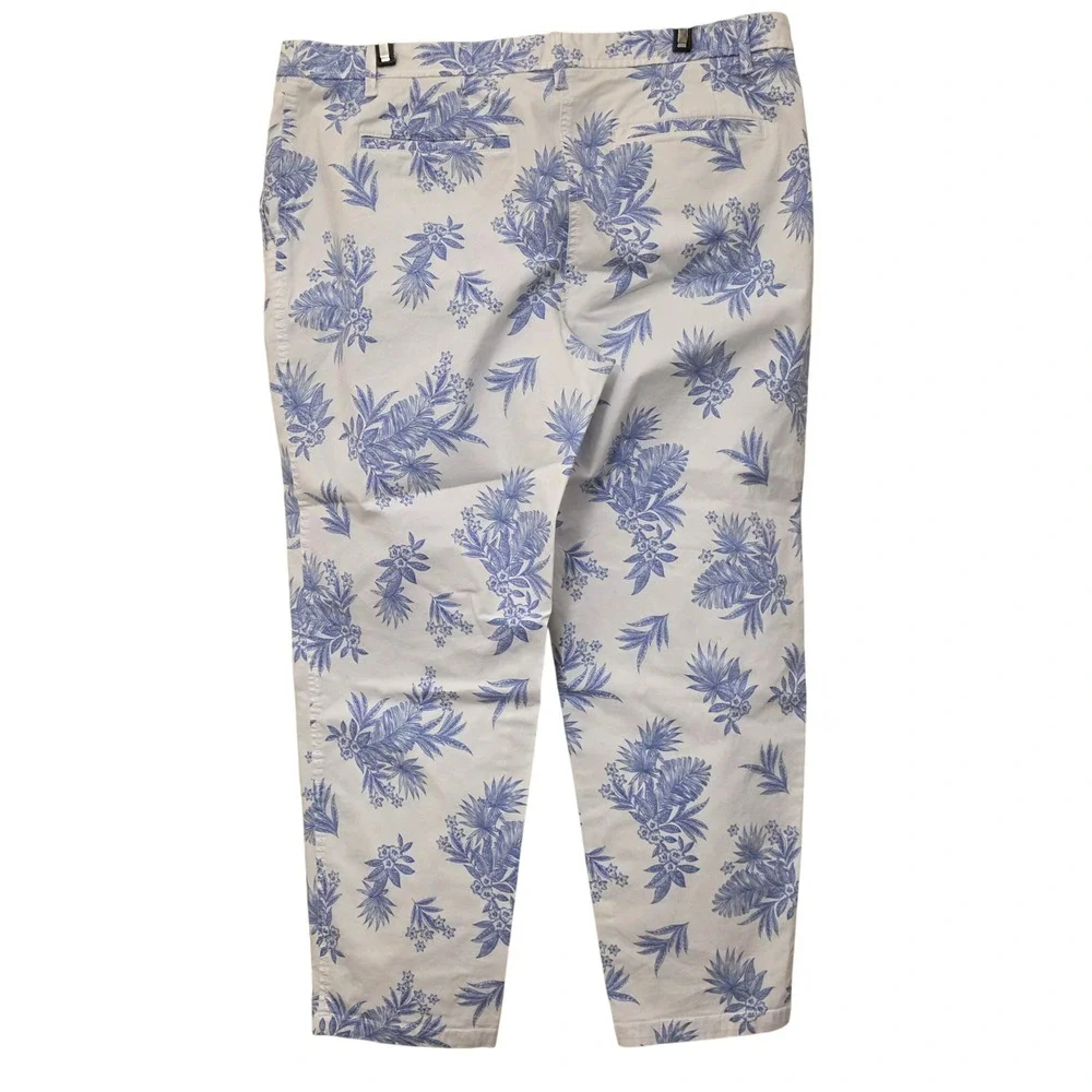Talbots Relaxed Chino Pants Womens 14 Blue White Tropical Floral Botanical Print - Picture 2 of 8
